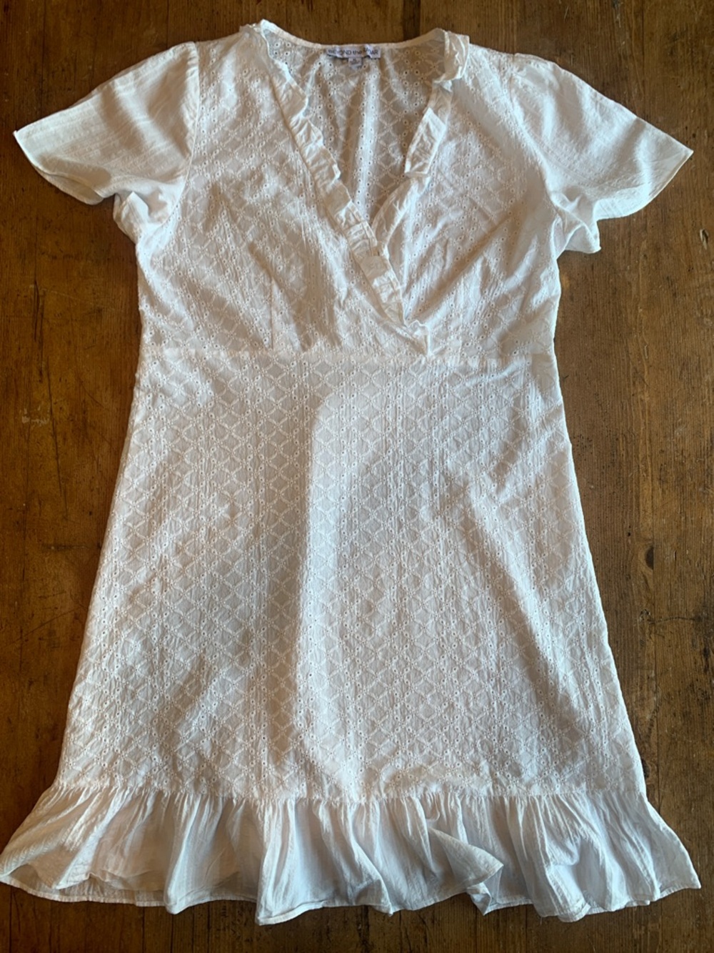 White Eyelet Midi Dress with Ruffle Hem